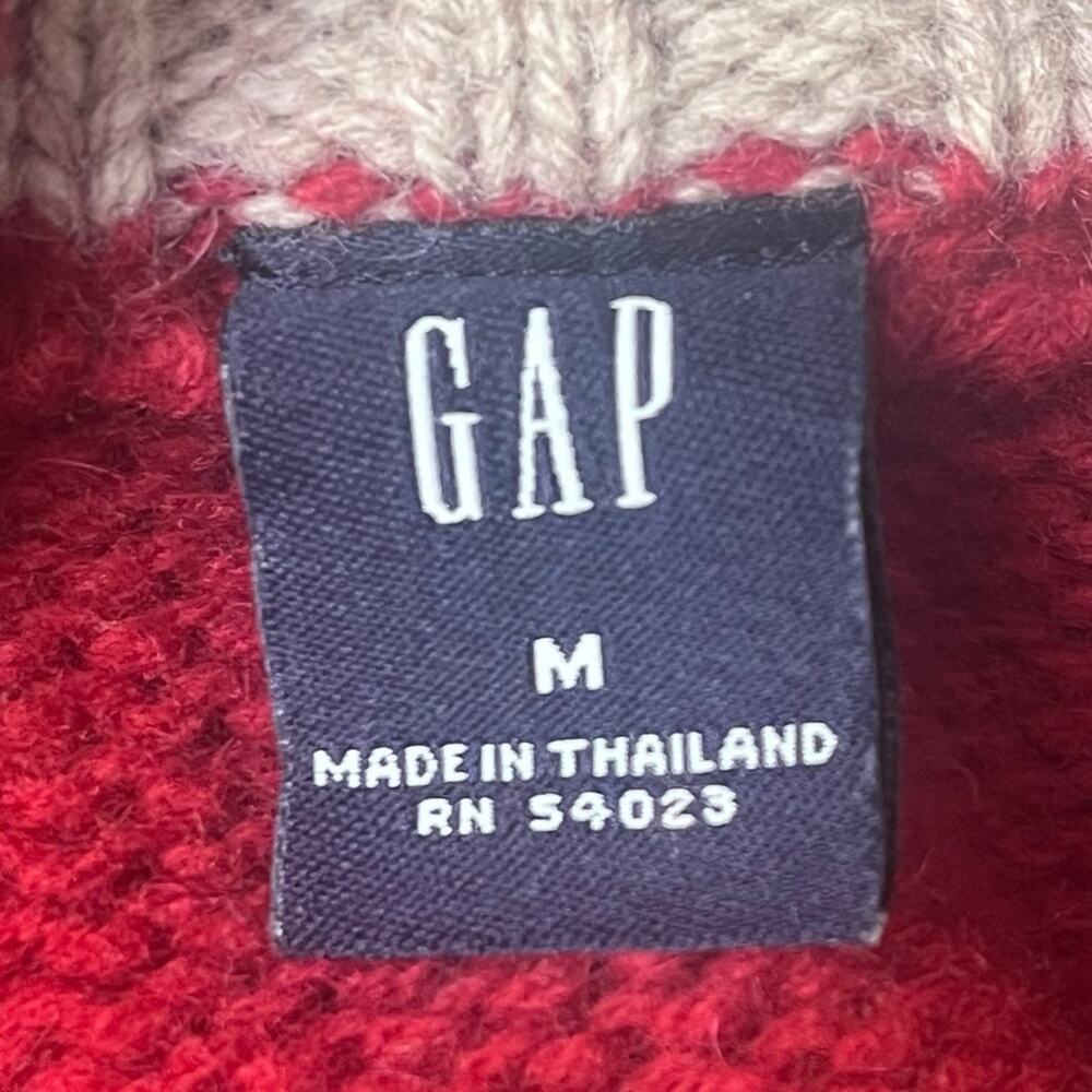 Vintage Gap Ski Sweater Mens Medium Lambswool 1/4 Zip Fair Isle Red White Knit - Picture 4 of 11